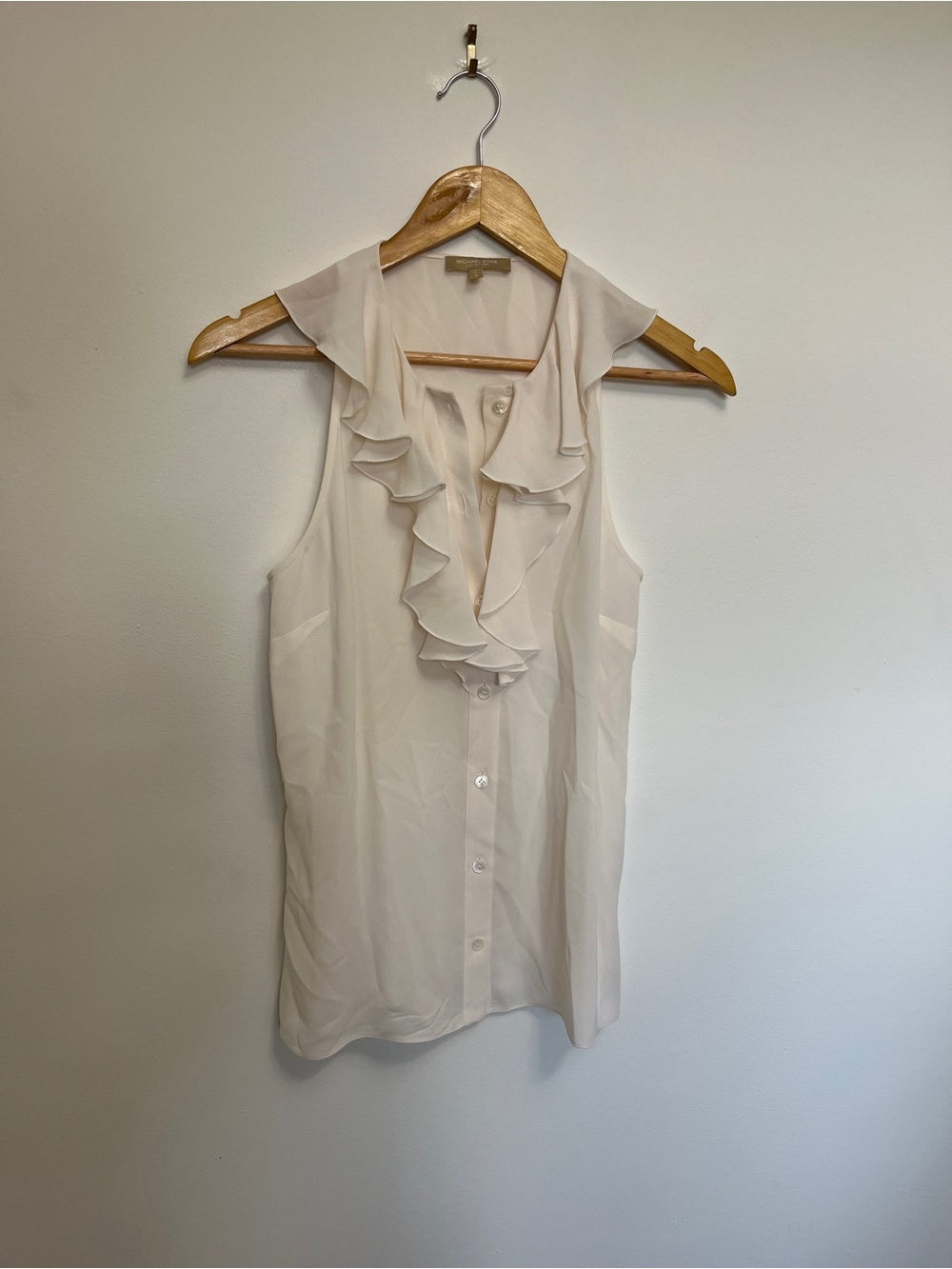 Michael Kors Collection Cream Silk Ruffle Neck Blouse Size 4